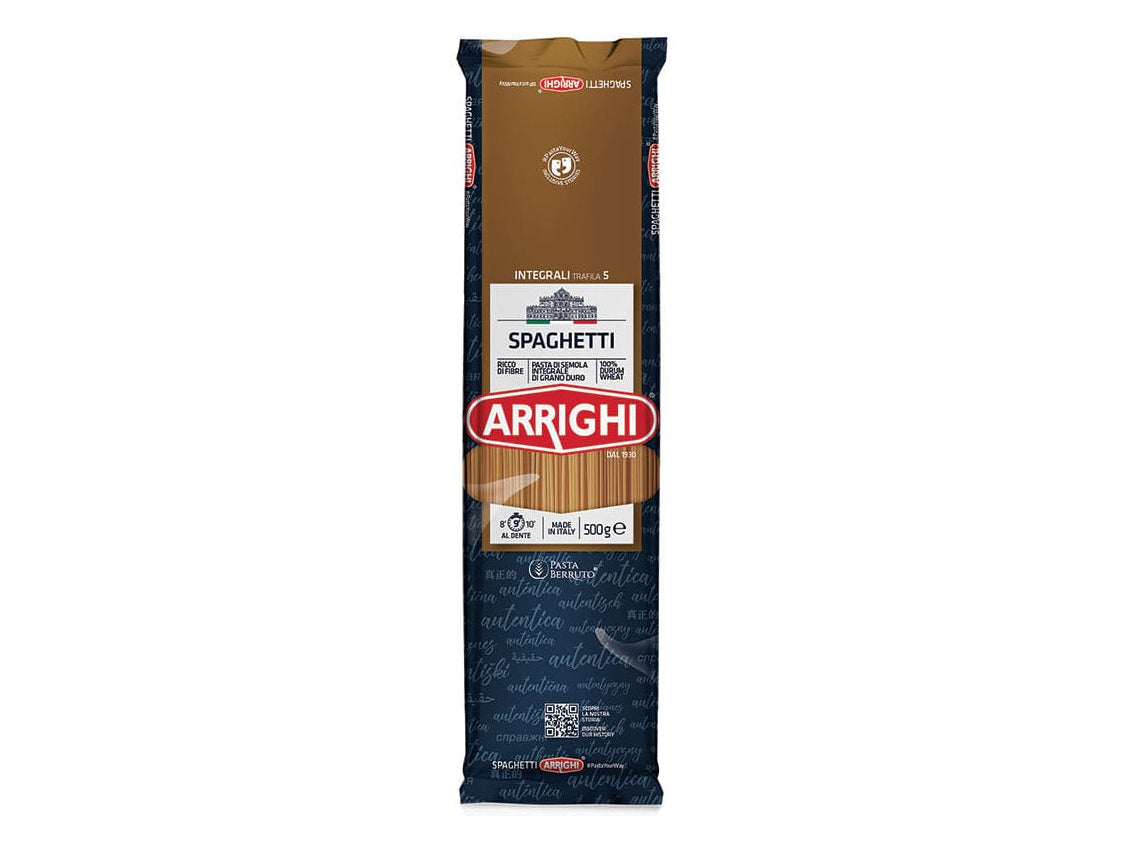 A single package of Arrighi spaghetti pasta standing upright on a plain white background.