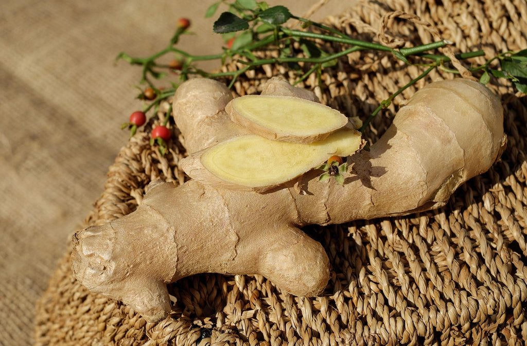 ginger with two pieces cut 